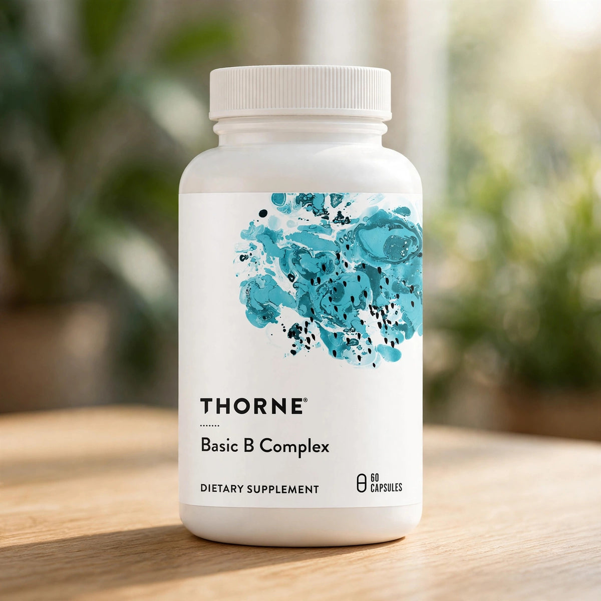 Thorne Basic B Complex, 8 Active B Vitamins & Choline, 60 Capsules - wood
