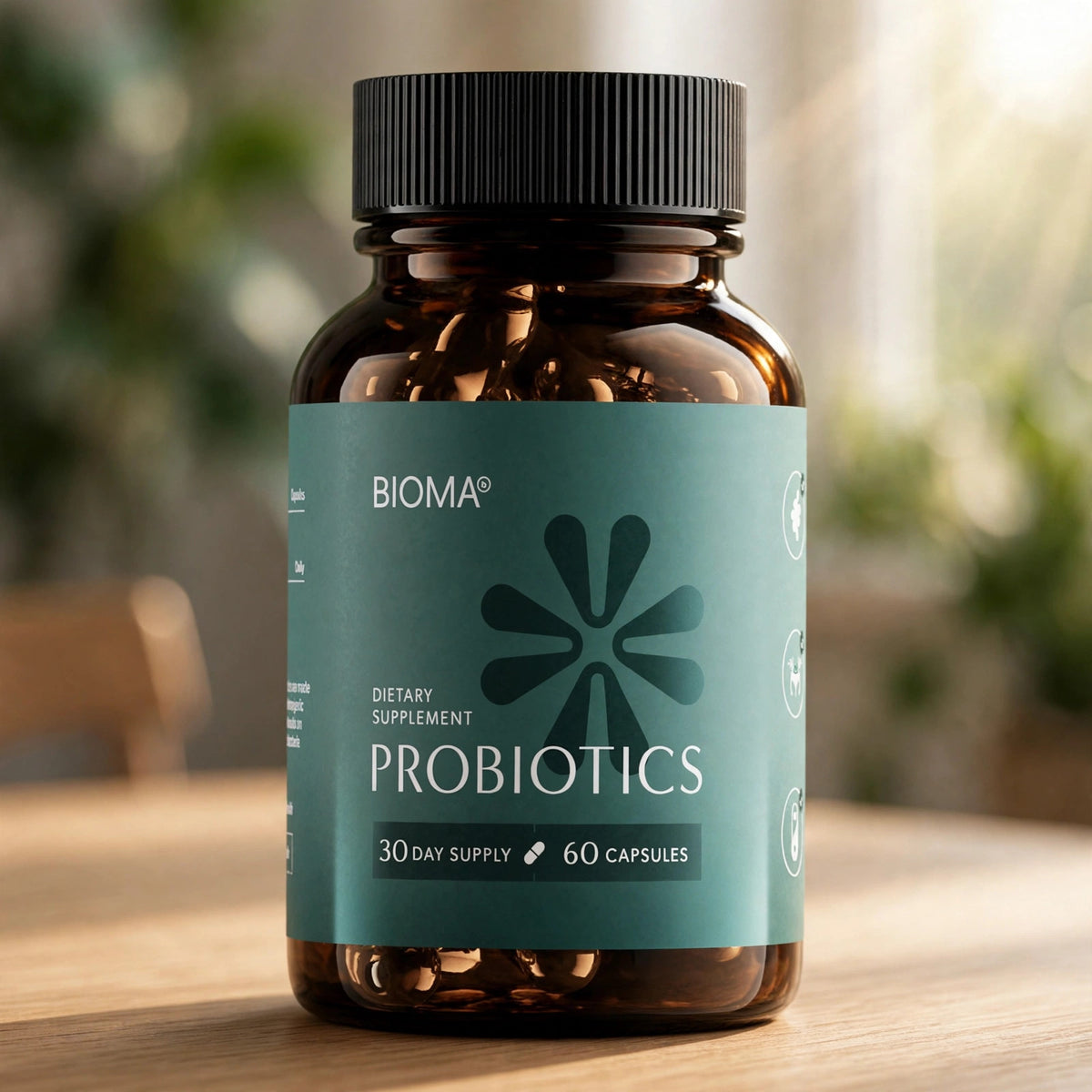 Bioma Probiotics for Digestive Health 3-in-1 Gut Health Formula 60 Cap - wood