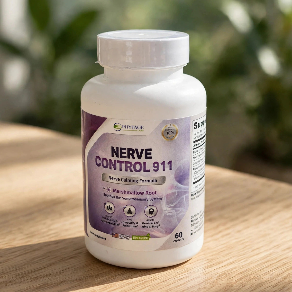 Phytage Labs Nerve Control 911, 60 Capsules - wood