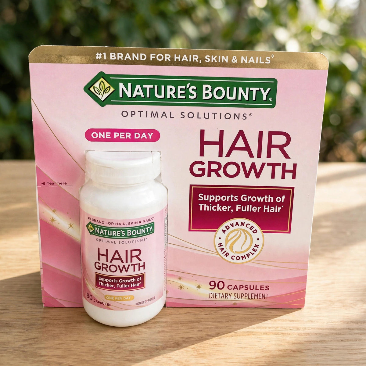 Nature's Bounty Hair Growth Supplement 90 Capsules for Strong Healthy  - wood