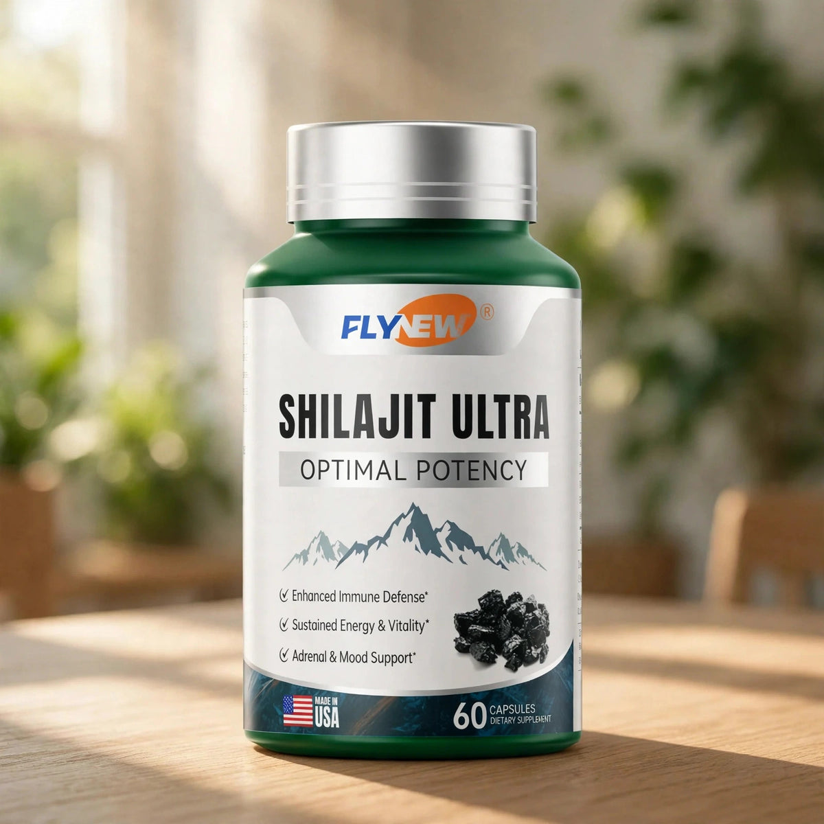 Flynew Shilajit Ultra Potency with L-Arginine, 60 Capsules - wood