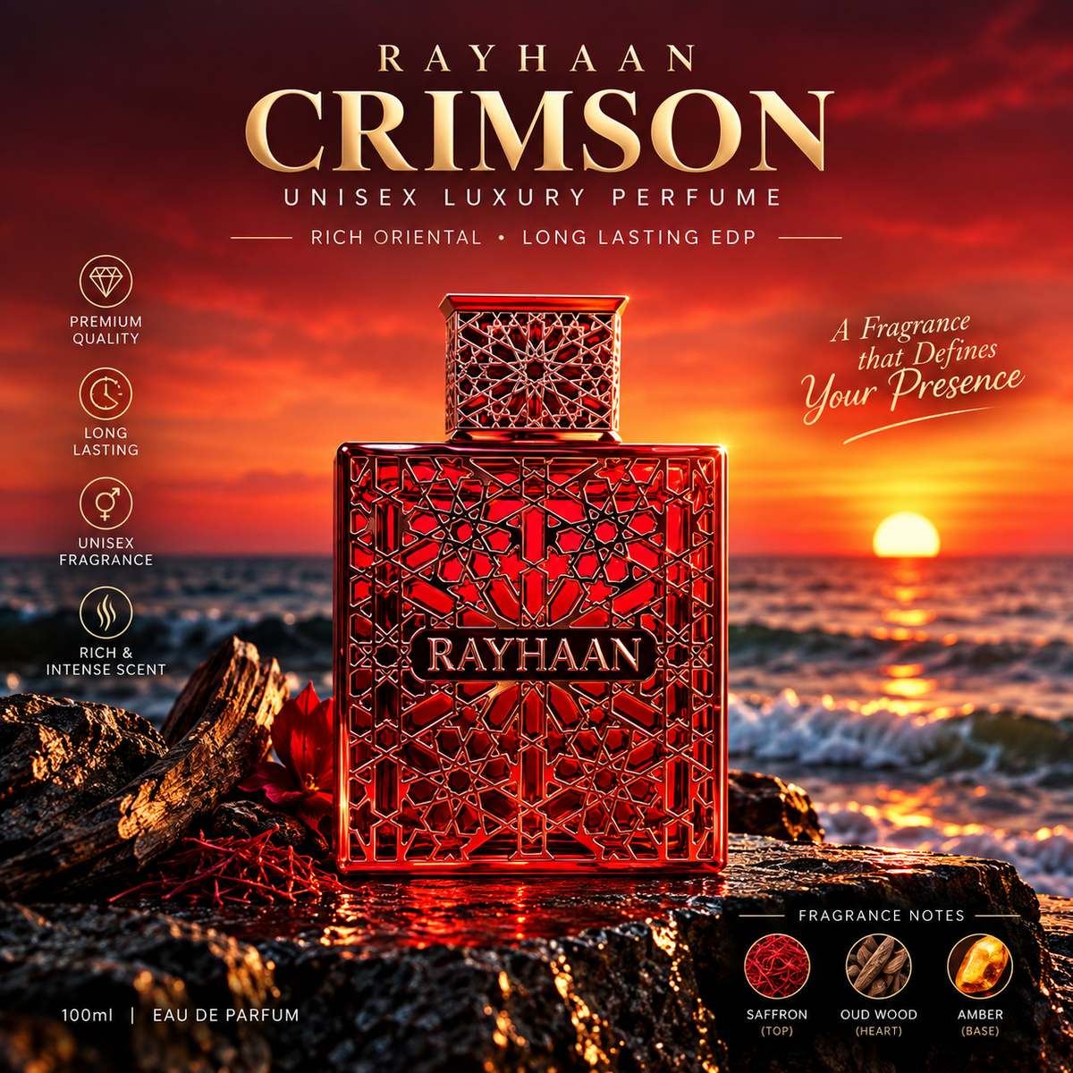 Rayhaan Crimson Eau de Parfum 100ml – Warm Spicy Men's Fragrance
