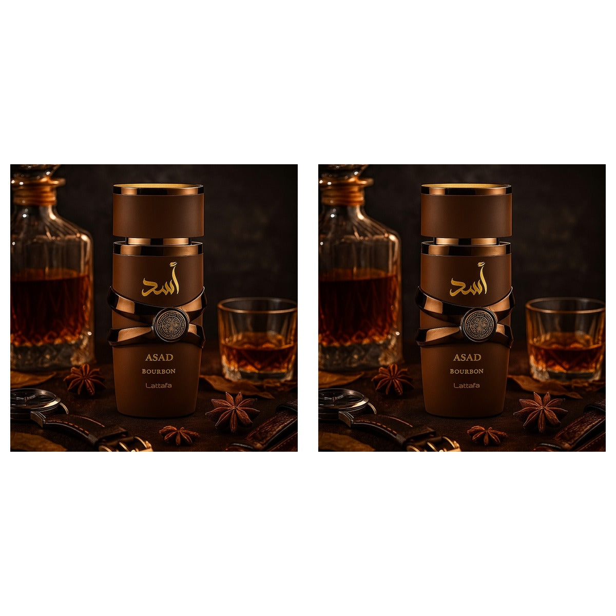 Lattafa Asad Bourbon Amber Wood EDP 3.4oz - Duo - 2 Bottles (10% OFF)