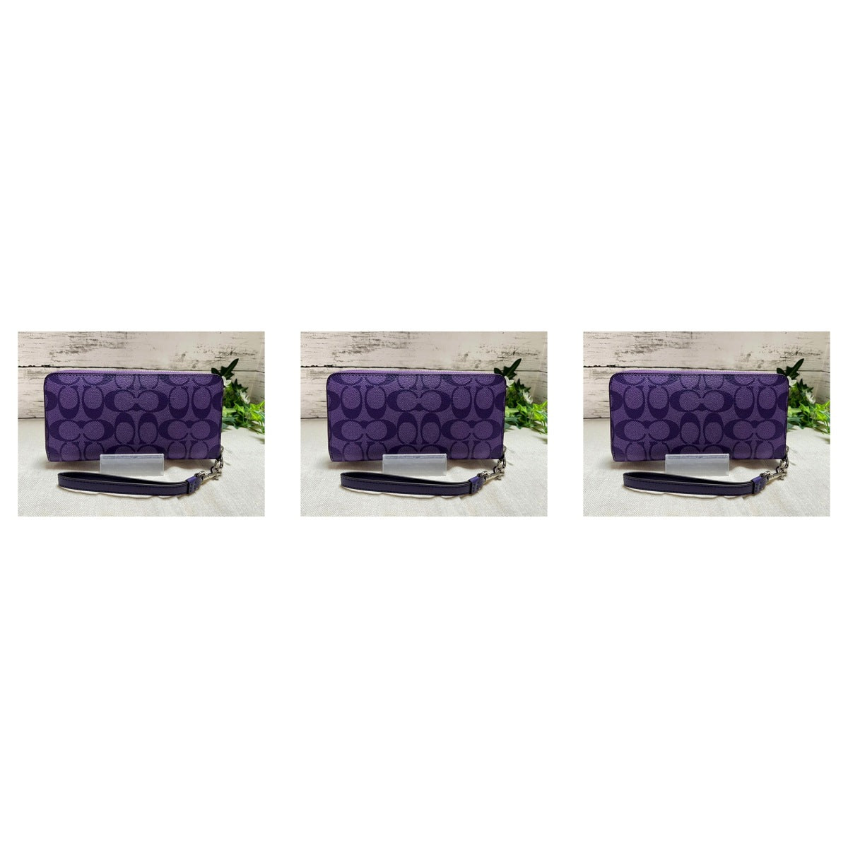 Coach Zip-Around Long Wallet with Strap Purple - Trio - 3 Pieces (20% OFF)